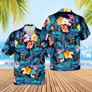 Farm Hawaiian Shirt, Black Angus Pattern Navy Hawaiian Shirts, Cow Hawaiian Shirt