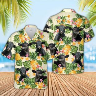 Farm Hawaiian Shirt, Black Angus Pineapple Pattern Hawaiian Shirt, Cow Hawaiian Shirt