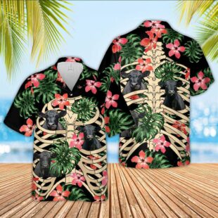 Farm Hawaiian Shirt, Black Angus Skeleton Hawaiian Shirts, Cow Hawaiian Shirt