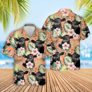 Farm Hawaiian Shirt, Black Angus Summer Happiness Floral Farm 3D Hawaiian Shirt, Cow Hawaiian Shirt