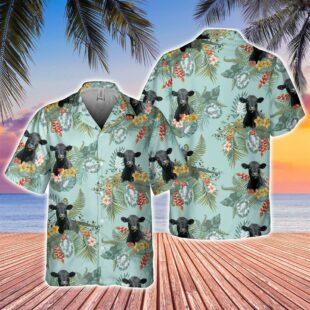 Farm Hawaiian Shirt, Black Angus Tropical Flowers Pattern Hawaiian Shirt, Cow Hawaiian Shirt