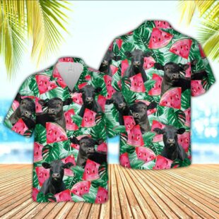 Farm Hawaiian Shirt, Black Angus Watermelon 3D Hawaiian Shirt, Cow Hawaiian Shirt