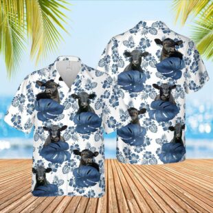 Farm Hawaiian Shirt, Black Angus White Blue Hawaiian Shirts, Cow Hawaiian Shirt