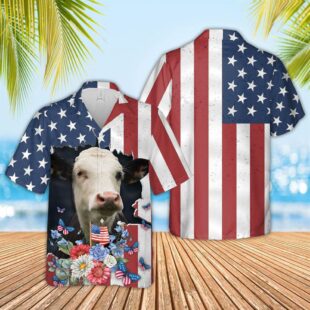 Farm Hawaiian Shirt, Black Baldy 4Th Of July 3D Hawaiian Shirt, Cow Hawaiian Shirt