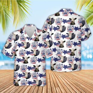 Farm Hawaiian Shirt, Black Baldy American Flag Pattern Hawaiian Shirt, Cow Hawaiian Shirt