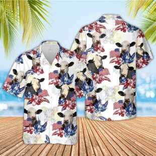 Farm Hawaiian Shirt, Black Baldy American Flowers And Flag Pattern Hawaiian Shirt, Cow Hawaiian Shirt