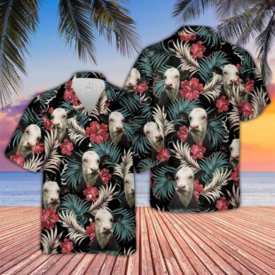 Farm Hawaiian Shirt, Black Baldy Dark Red Flowers Pattern Hawaiian Shirt, Cow Hawaiian Shirt