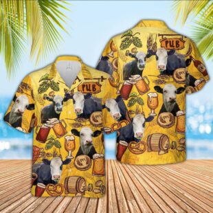 Farm Hawaiian Shirt, Black Baldy Drink Beer Pattern 3D Hawaiian Shirt, Cow Hawaiian Shirt