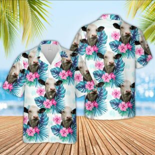 Farm Hawaiian Shirt, Black Baldy Foot Sign Pattern 3D Hawaiian Shirt, Cow Hawaiian Shirt