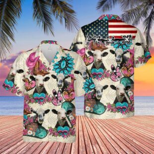 Farm Hawaiian Shirt, Black Baldy Happiness Flowers 3D Hawaiian Shirt, Cow Hawaiian Shirt