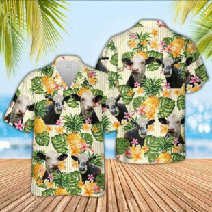 Farm Hawaiian Shirt, Black Baldy Pineapple Pattern Hawaiian Shirt, Cow Hawaiian Shirt