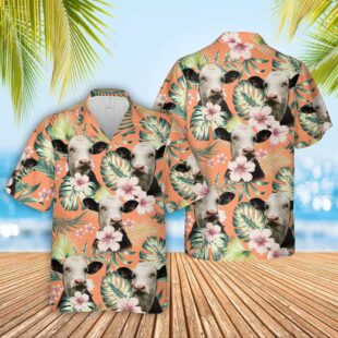 Farm Hawaiian Shirt, Black Baldy Summer Happiness Floral Farm 3D Hawaiian Shirt, Cow Hawaiian Shirt